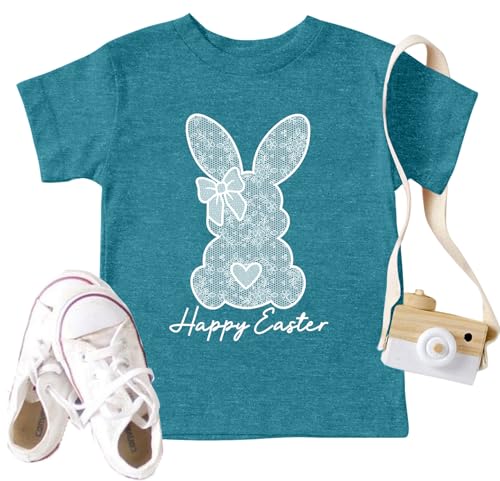 Image of Ithalt Kids Easter Shirts for Girls Cute Bunny Graphic Tshirt Easter Long Sleeve Tops 5-14y