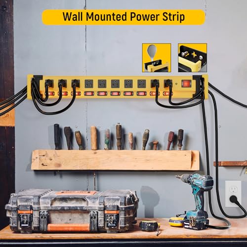 Plug'N Power Strip 10 Outlet,3300J Surge Protector With Individual Switches,9Ft Power Cord 14Awg/15Amp/1875W,Heavy Duty Metal Power Strip With Cord Manager,For Workshop,Garage,Shop,Home thumb #7