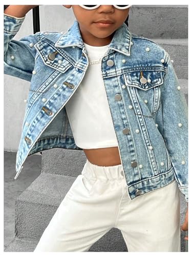 WDIRARA Toddler Girl's Collared Long Sleeve Button Front Ripped Denim Shirt Jacket4