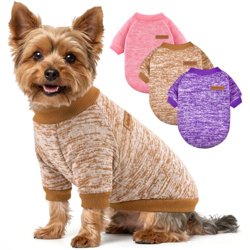 Image of 3 Pack Dog Sweaters for Small Dogs Girl Boy Winter Fleece Clothes Warm Soft Dog Sweatshirt Outfit for Dogs Cats Pet Apparel