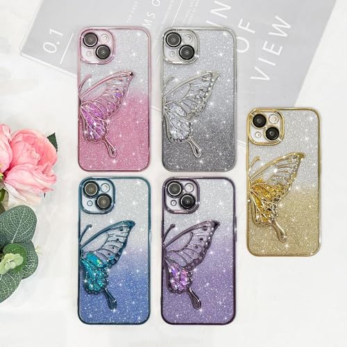 Image of SHINESTAR 3D Butterfly Case for iPhone 13 Cover, Cute Girly Glitter Bling Luxury Back Cover for Women Girls Protective Shockproof Slim Camera Protection for iPhone 13 - Black