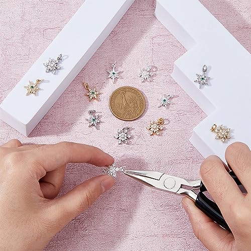SUPERFINDINGS 12Pcs 6 Style Brass Star Snowflake Pendants Mixed Color Cubic Zirconia Charm with Jump Ring Plating Winter Christmas Pendant for Jewelry Making Hole: 3.5mm - Image 3