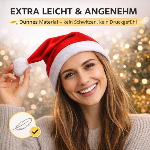 2er Weihnachtsmütze rot - unisex Größe - Nikolausmütze rot- für Weihnachten & Weihnachtsfeier & Weihnachtsmarkt - Erwachsene & Kinde