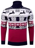 Belovecol Men's Casual Xmas Slim Fit Turtleneck Red Elk Pullover Sweaters Soft Rib Knited Thermal Basic Tops XL