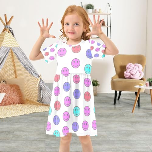 Colorful Smile Faces White Toddler Girls' Dresses 2t Summer Short Kids Spring Dresses Children Dress4