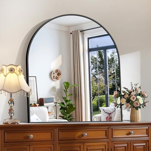 CIRCUMI Arched Wall Mirror 36x40 Black Arched Mirror with Tempered Glass Metal Frame Large Size for Bathroom Living Room Entryway Over Sink Arch Mirror for Decor Shatterproof&Crystal-Clear