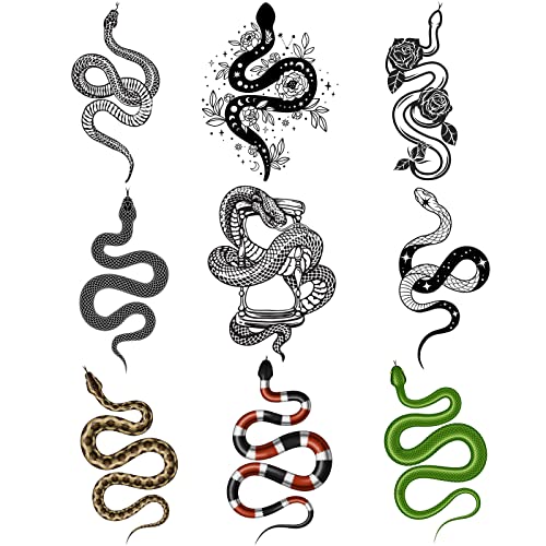 CARGEN Realistic Snake Temporary Tattoos for Women Men Cool Waterproof Snake Tattoo Sticker Flower Tattoos for Aldult for Arm Body Art for Halloween Party