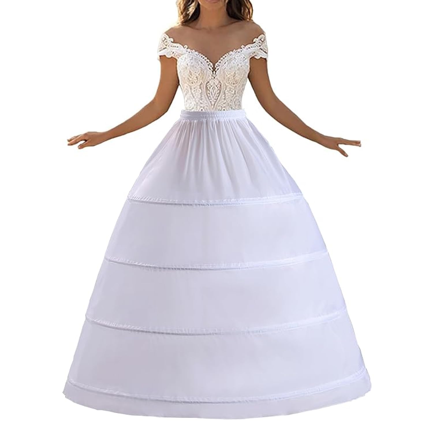 4 Hoop Women's Polyester Skirt Shapewear Petticoat Underskirt for Wedding Dress Shapewear Undergarments Petticoat, Bridal Ethnic Wear Dress Ball Gown Shape Wear Dress Crinoline Shaper White