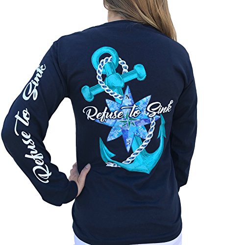 Southern Attitude Refuse to Sink Anchor Navy Blue Long Sleeve T-Shirt (X-Large)