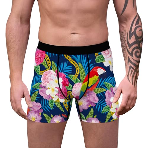 Ainuno Men'S Underwear Funny Boxer Briefs Hawaii Boxers Tropical Underwear Boxers Parrot Floral Print Underpants For Men Unique Mens Underwear,M thumb #1