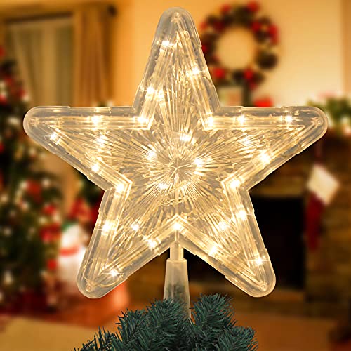 VEYLIN Christmas Tree Topper, Gold Glittered Hollow Christmas Tree Topper Star for Christmas Tree
