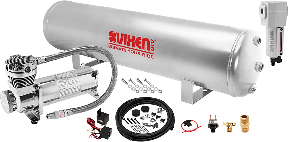 Vixen Air Suspension Kit for Truck/Car Bag/Air Ride/Spring. On Board System- 200psi Compressor, 5 Gallon Tank. For Boat Lift,Towing,Lowering,Leveling Bags,Onboard Train Horn,Semi/SUV VXO4852GCF