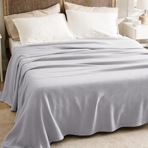 Image of Bedsure 100% Cotton Blanket, Herringbone Weave, Oversized King, Cool Grey