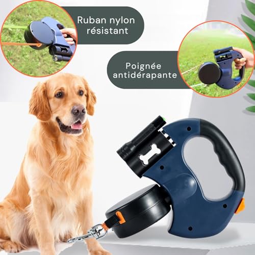 AVOID Doppelte Hundeleine Große Hunde 3M - Reflektierende Leine Hund, 360° Drehfunktion Mit Taschenlampe Und Taschenspender, Hundeleine 3M, Automatische Einziehbare Rollleinen