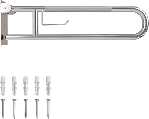 Barra de agarre para inodoro, barra de agarre plegable con soporte para papel, barras de agarre antideslizantes moleteadas para inodoro, pasamanos