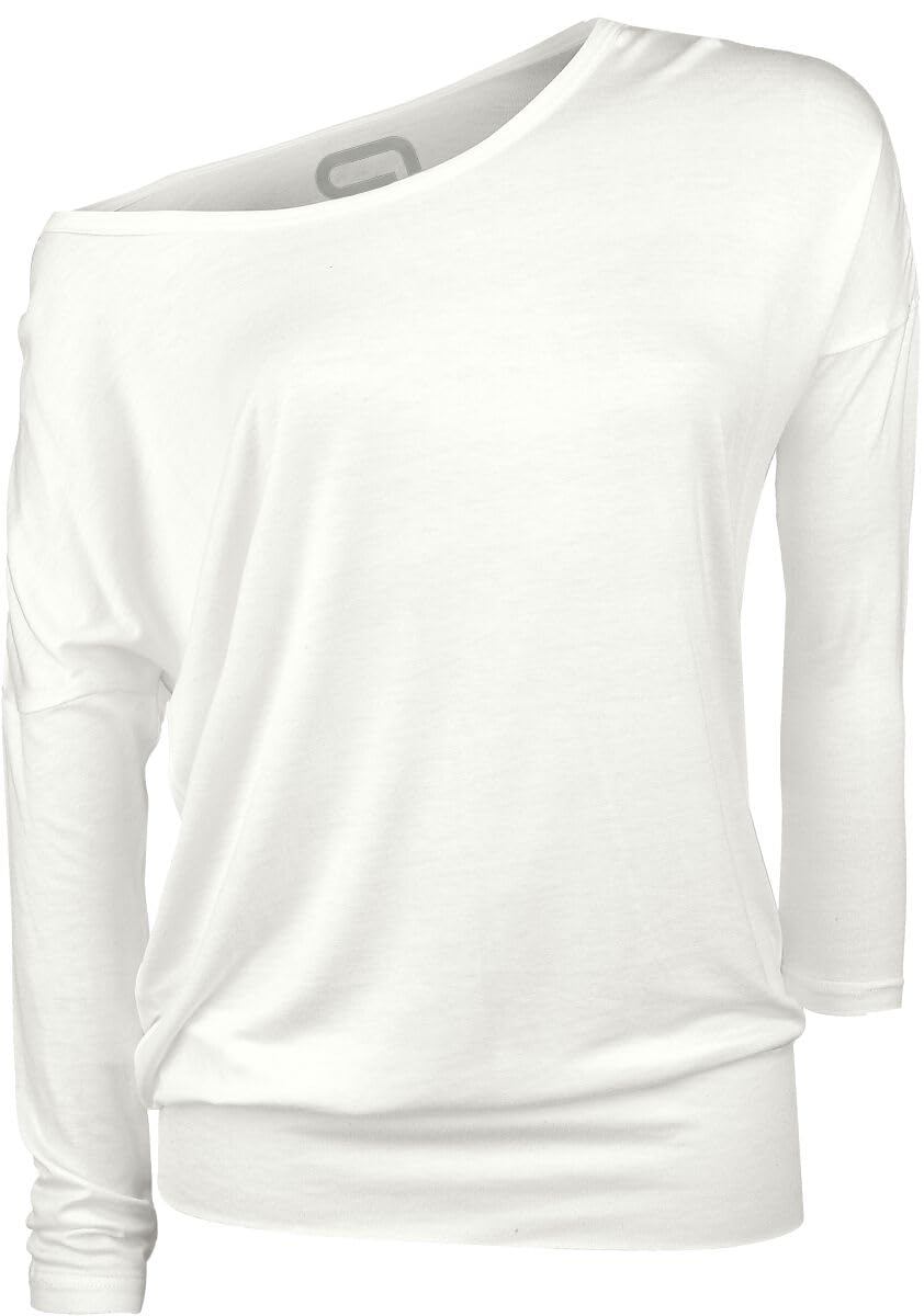 RED by EMP Fast and Loose Langarmshirt Damen - Schwarzes Longshirt mit U-Boot-Ausschnitt & Weitem Schnitt - Lässiges Damen-T-Shirt aus Viskose, exklusiv bei EMP