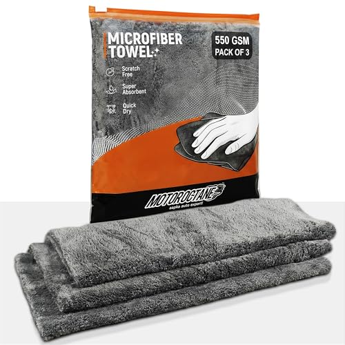 Image of Microfiber Car Cleaning Cloth 550 GSM | Thick Dual-Sided Towel for Car & Bike | 40x40 cm | Multipurpose Ultra-Soft Edgeless, Lint-Free, Scratch-Free, Fast-Drying, Reusable | Pack of 3