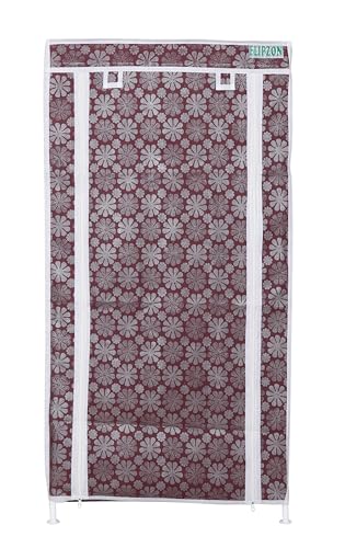 Image of FLIPZON Premium 6-Tiers Shoe Rack /Multipurpose Storage Rack with Dustproof Cover (Iron Pipes, Non Woven Fabric, Plastic Connector) (Maroon Flower), Cm