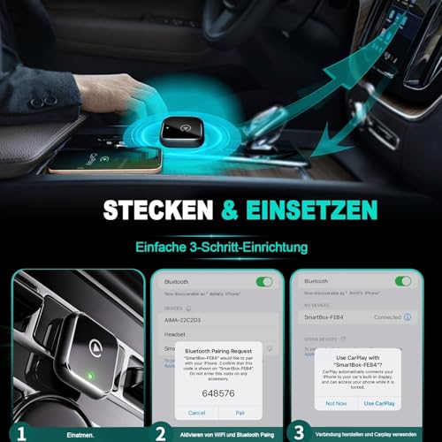 2026 Verbesserter 2-in-1 CarPlay Wireless Adapter für Apple CarPlay/Android Auto,Kabelgebunden zu drahtlos,Plug & Play,Bluetooth 5.3 und Wi-Fi 6, verzögerungsfrei, automatische Verbindung