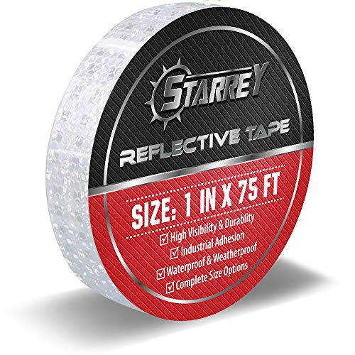 Starrey White Reflective Tape Self Adhesive Warning Tape 1IN x 75FT Outdoor HoneyComb
