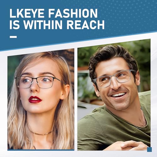 Image of LKEYE Progressive Multifocus Reading Glasses Men No Line Multifocal Transition Blue Light Readers Metal Wide Frame Eyeglasses