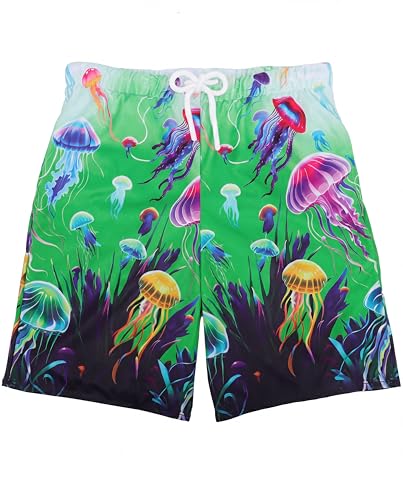Image of AMYNICE Girls Beach Board Short with Liner Quick Dry Active Jellyfish Print | Swimming Trunks Swimsuit with Pockets Drawstring Surfing, Beach, Vacation and Holiday for Toddler Baby girl