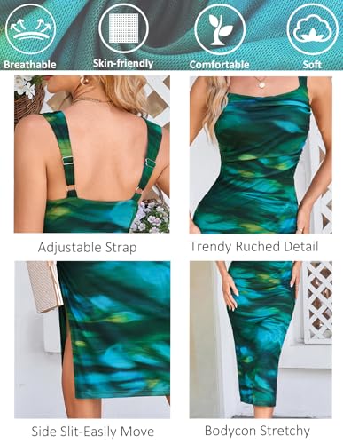 GRACE KARIN Mesh Dress for Women Tie Dye Bodycon Midi Stetchy Wedding Square Neck Party Cocktail3