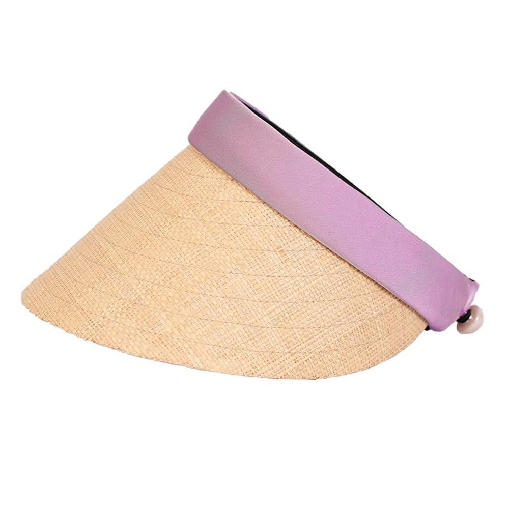 Visera de Paja para Mujer Sombrero de Paja con Banda for el Pelo y Horquilla Hueca Rafia para Sombreado al Aire Libre
