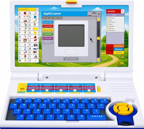 Image of Educational Kids Laptop Toy with Mouse,20 Learning Activities Computer for Kids 2-5 Years,ABC Alphabet Words Mathematics Music Logic Memory Tool Quiz Game Learning Machine for Boys Girls, Blue