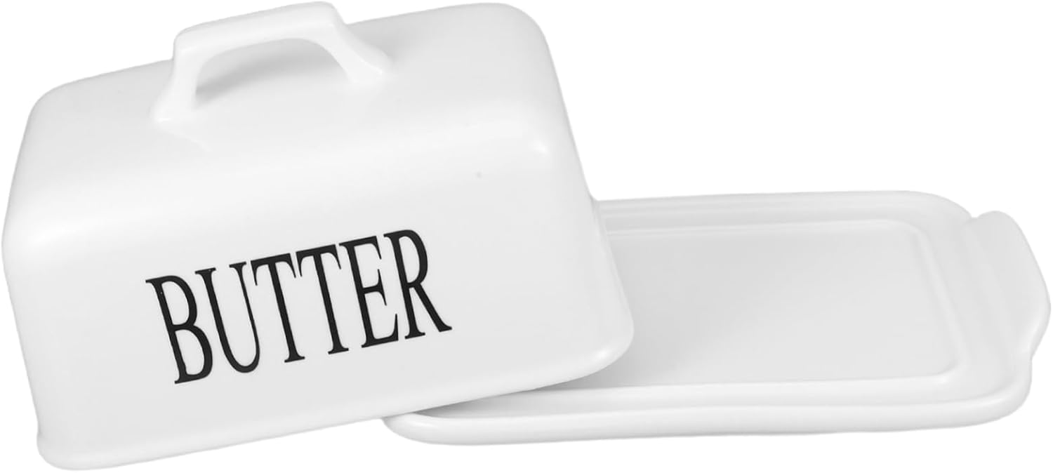 Wide Ceramic Butter Dish with Lid Airtight Storage for Soft Butter Cheese Vintage Design for Kitchen Organization for Dining Entertaining