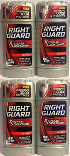 Right Guard Antiperspirant & Deodorant For Men - Invisible Solid - Xtreme Odor Combat - Surge Scent - Net Wt. 2.6 OZ (73 g) Per Stick - Pack of 4