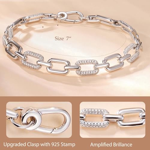 FANCIME 'Linker' Sterling Silver Rectangular Link Chain Bracelet Jewelry for Women and Men 7 inches3