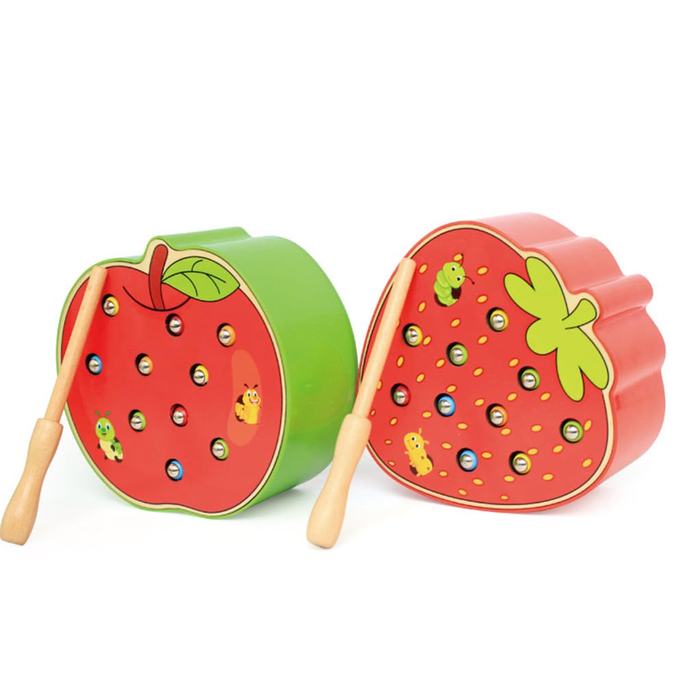 LLTCMYGS Montessori Wooden Magnetic Bug Catching Game, Apple & Strawberry Shape Toy for Toddlers