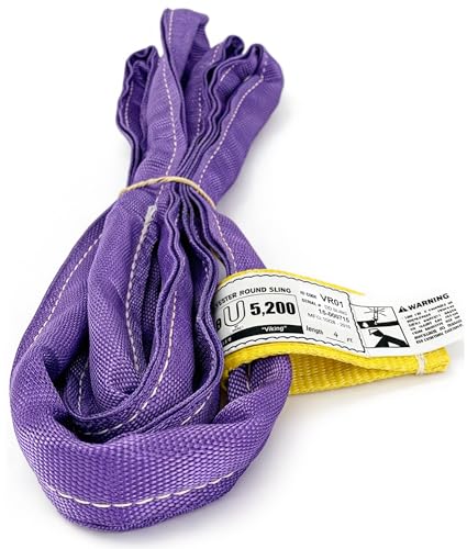 Chenango Supply VR1 Polyester Round Lifting Sling 4 Foot – USA Made, 2,600 lb Vertical, 2,080 lb Choker, 5,200 lb Basket – Double Ply Cover Endless Poly Sling, Purple