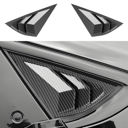 LUNQIN Chrome Carbon Fiber Style Car Rear Side Louvers Window Trim Panel for Ford Mustang Mach-E 2021 2022 2023 2024 2025 2026 Auto Exterior Accessories Back Door Blinds Decorations Protection Cover