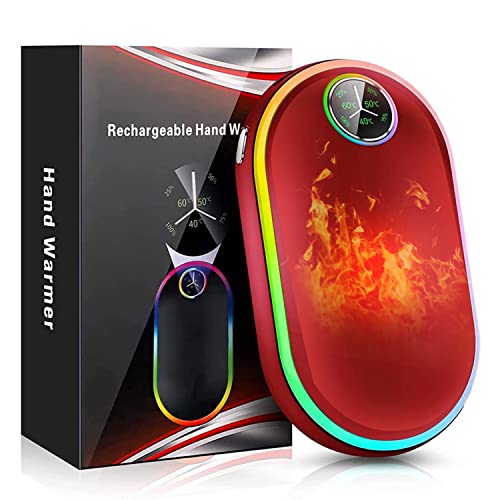 Handwärmer wiederaufladbar, Premium 10000mAh wiederverwendbarer Handwärmer, elektrischer tragbarer Taschenwärmer/Powerbank, doppelseitiger USB-Heizwärmer (Rot), S Cover
