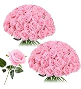 Nubry 50pcs Artificial Silk Roses Bulk,Fake Roses Flower with Stems Realistic Flowers for Wedding...
