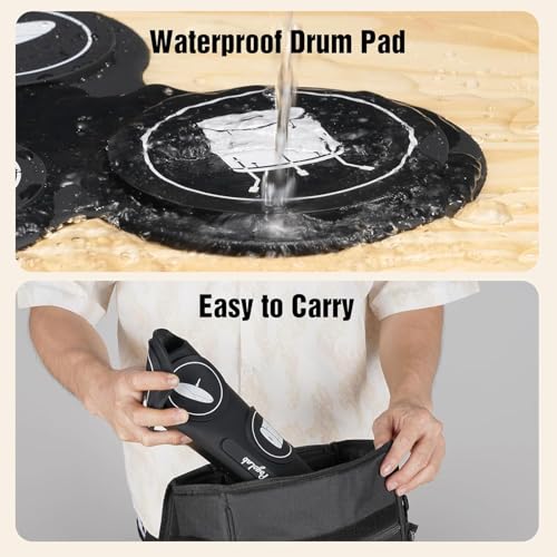 Image of Suptikes Portable Silicon Electronic Drum Kit, Roll Up Digital Drum Pad Set with Drumsticks, Foot Pedals, USB Connection, Headphone Jack,Compact Practice Instrument Without Speacker - Black