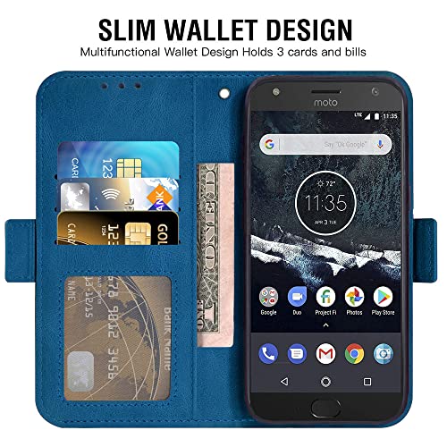 Asuwish Compatible With Motorola Moto X4 Wallet Case And Tempered Glass Screen Protector Leather Flip Cover Card Holder Cell Phone Cases For Motox4 X 4Th Generation 4X 4 Gen Android One Xt1900-1 Blue #TOP11