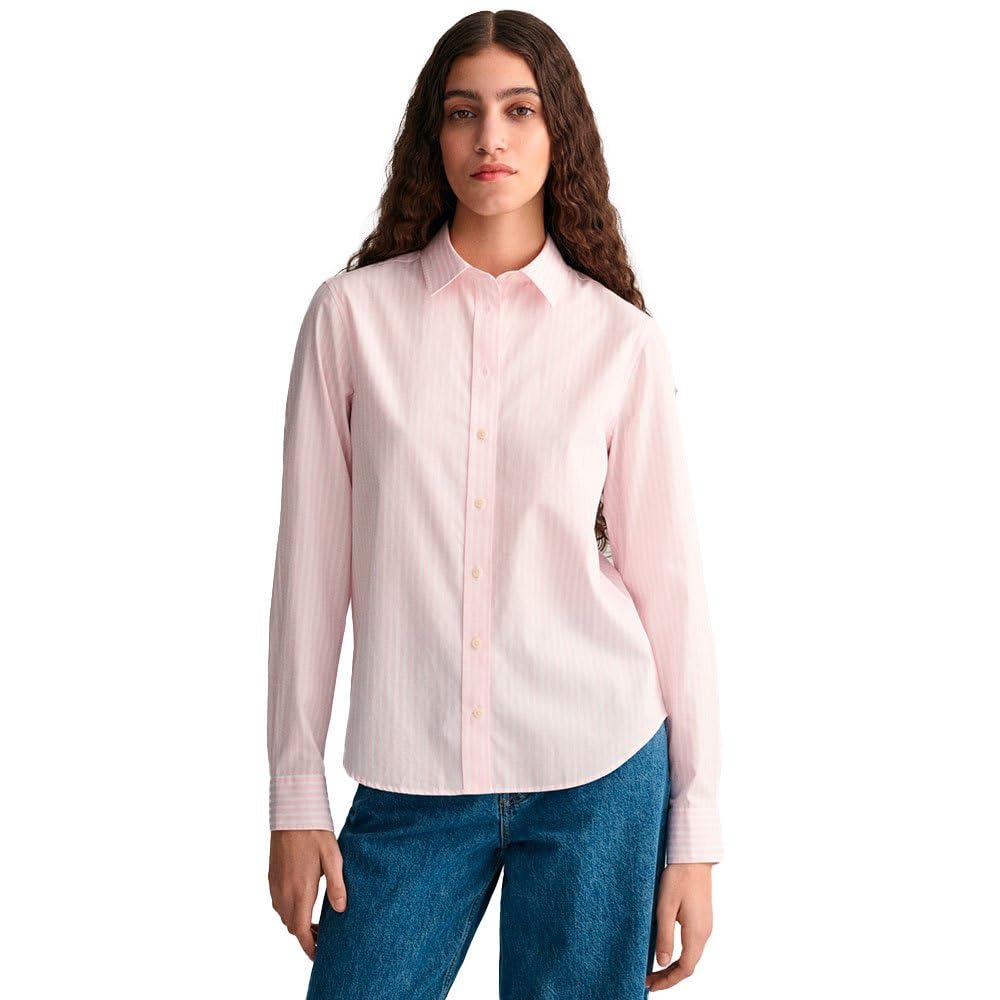 Gant Women's Light Blue Regular Fit Classic Striped Poplin Shirt (46)