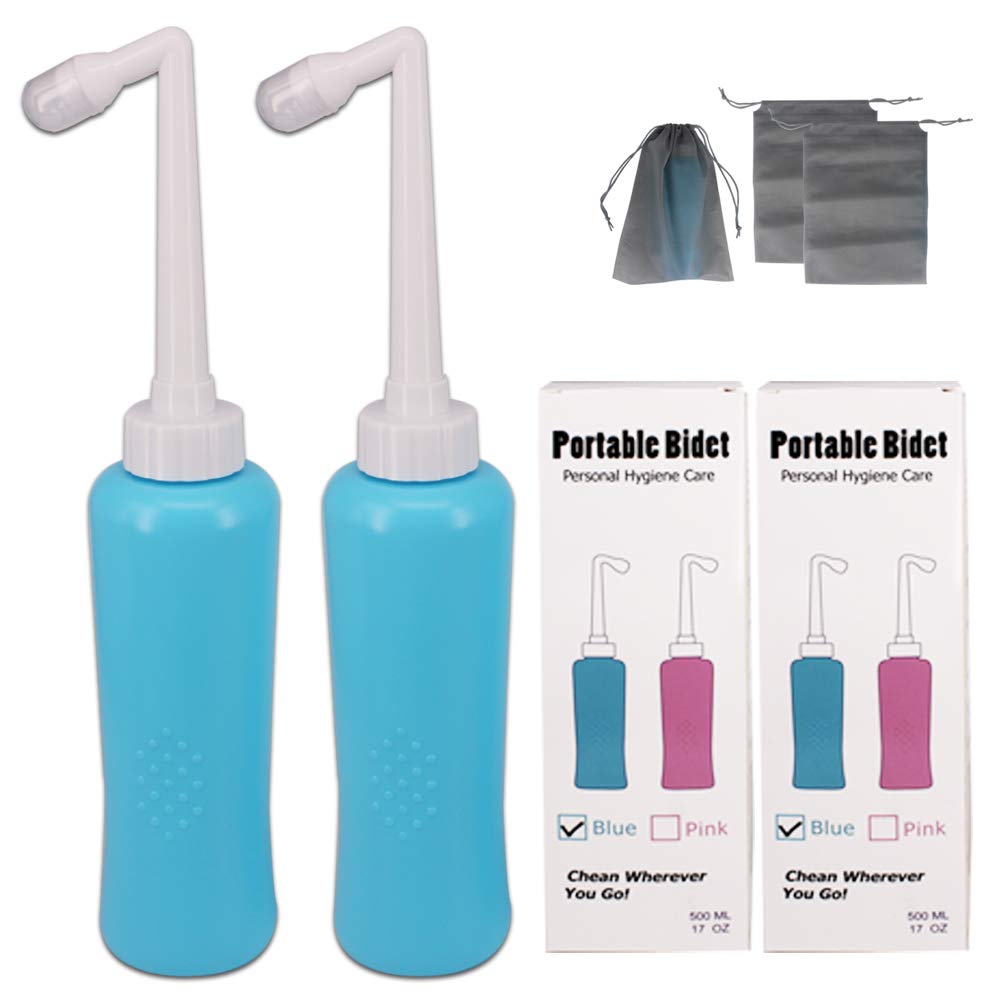Belinlen 2 Pack 17oz Portable Bidet for Postpartum Perineal Care Childbirth Cleaner Handheld Personal Bidet with Travel Bag (500ml, Blue)