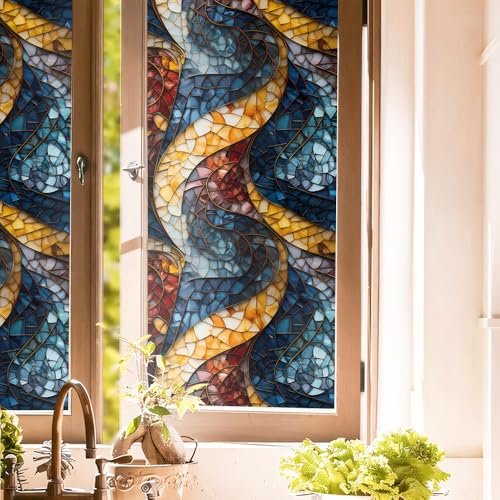 Vinilo decorativo ventana 15.7"x118" azul dorado miniatura 1