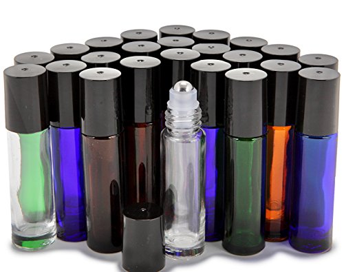 Vivaplex, 24, Assorted Colors, 10 ml Glass Roll-on Bottles with Stainless Steel Roller Balls. 3-3 ml Droppers included - Thumbnail 6