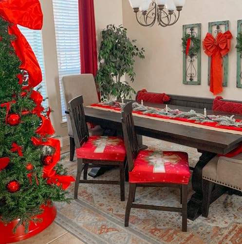 Image of SearchI Dining Chair Seat Covers Set of 6, Rear Covered, Christmas Bell