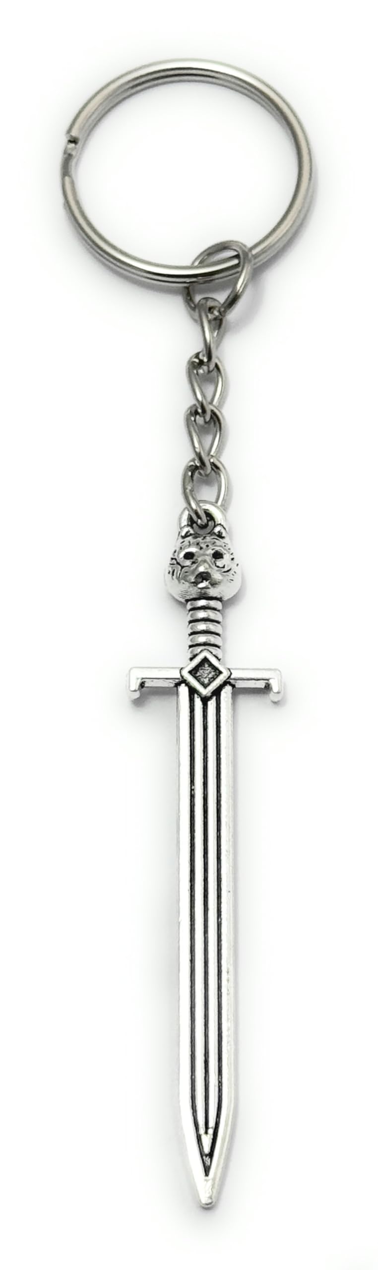 Sword Charm Keyring Key Ring with Silver Tone Keychain