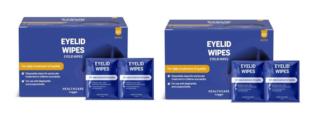 Amazon Basic Care Lingettes Nettoyantes pour les Paupières pour le Traitement Péri-oculaire chez les Adultes et les Enfants, Sans parfum, 60 Unité, Lot de 2