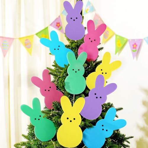 Easter Tree Decorations Peeps Tree Ornaments: 10 pcs Extra Large Yellow Blue Purple Easter Bunny Tree Decorations Cute Rabbit Picks Ornaments for Easter Tree Topper Kids Home School Office Dcor