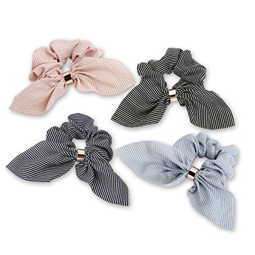 Hair Scrunchies Large, Hair Bow Chiffon Ponytail Holder Elastic Hair Bands Hair Ties Ropes for Women or Girls Hair Accessories Pack 4