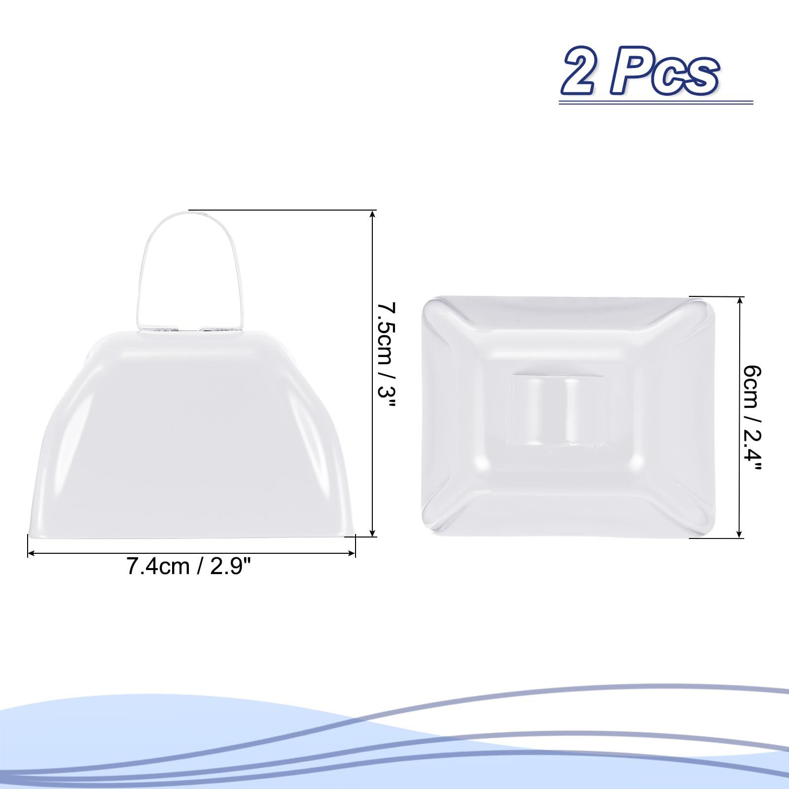 PATIKIL 2pcs Cow Bells for Football Games 3inch Cowbells for Sporting Events Bulk Loud Noise Makers Metal Cow Bell with Handle for Cheering Competition Marathon Wedding White - Image 2