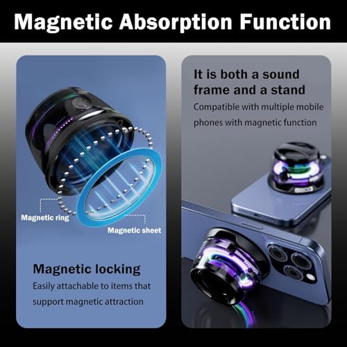 G200 Mini Magnetic Bluetooth Speaker Magnetic Wireless Phone Bluetooth Speakers Compact with Multi RGB Color Light Show-3D Surround Sound Stand for Shower Kitchen Outdoor Travel Golf Gift Black - Image 3